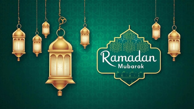Ramadan Mubarak lykønskningskort med hængende lanterne