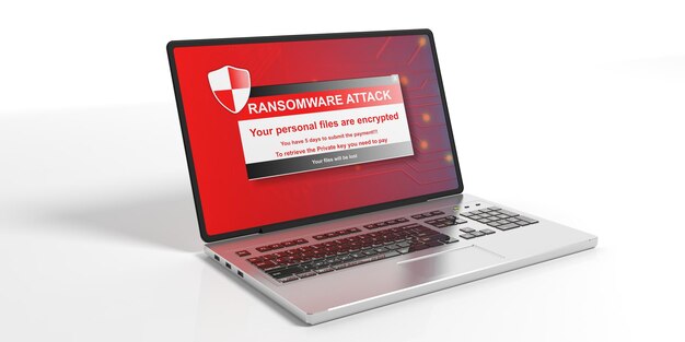 Ransomware alert on a laptop screen 3d illustration