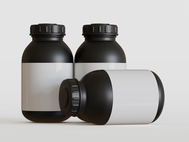 Realistic Bottle with blanl label on gray background 3D illustration