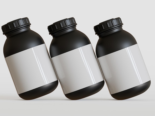 Realistic Bottle with blanl label on gray background 3D illustration