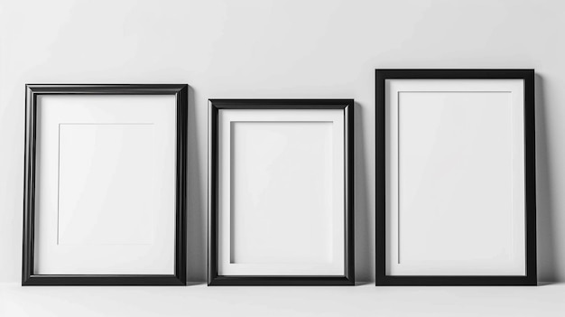 Realistic picture frame mockup black border set on white background