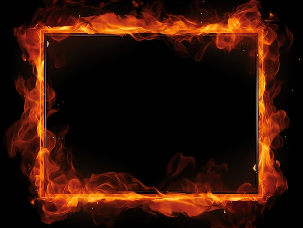 rectangle shape flame frame burning fire black background ai generated image