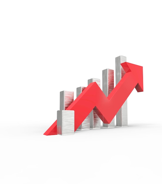 Red arrow and graph Growing business concept3D rendering
