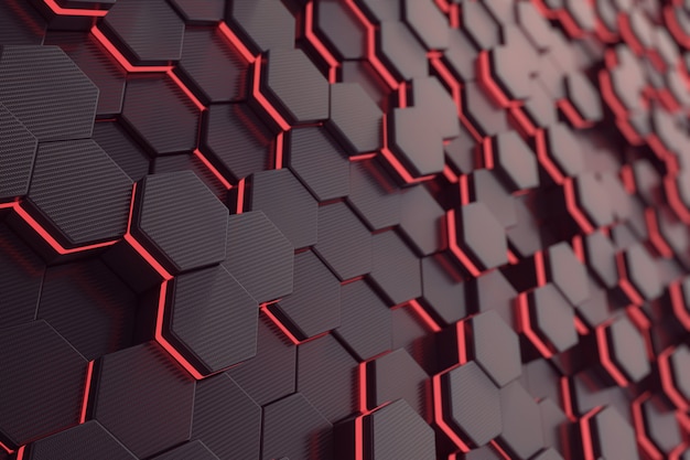 Red glowing hexagon futuristic.