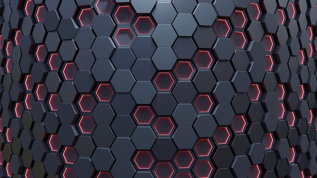 Red hexagon pattern. 3d rendering