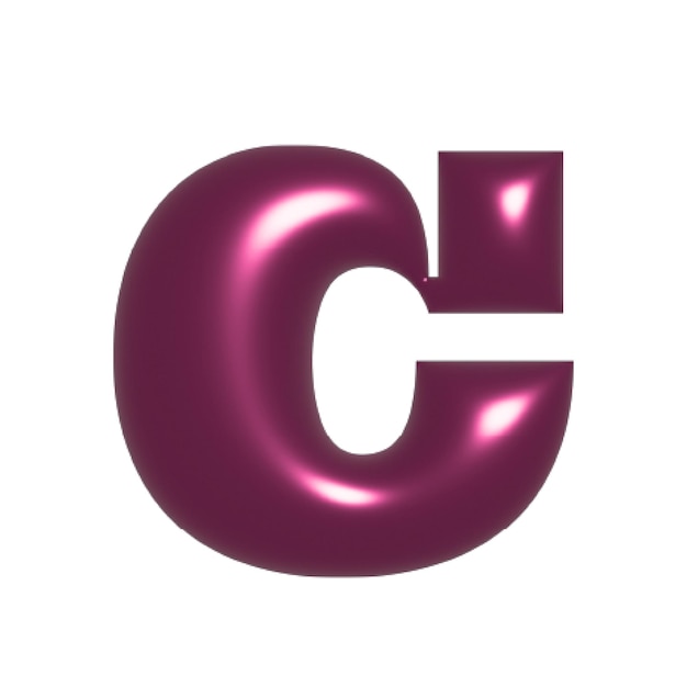 Red metal shiny reflective letter C 3D illustration
