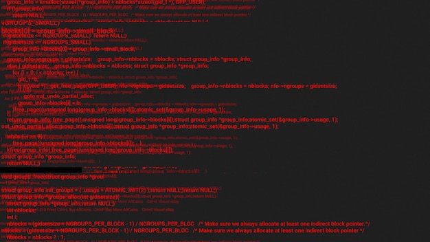 Red screen coding hacker concept animation with glitch Programming code typing error