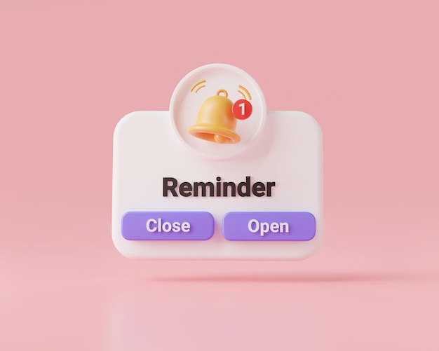 Reminder notification concept Notifications page with bell alert and alarm Reminder calendar Events Business planning Social media reminder letter 3d icon rendering illustration