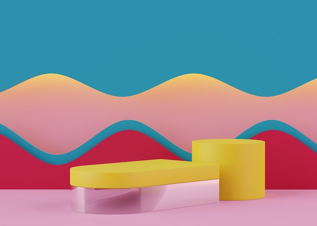 rendering of minimal blank podium with geometric shapes for mock up and product display