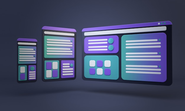 Responsivt koncept tegneserie 3D rendering skærme