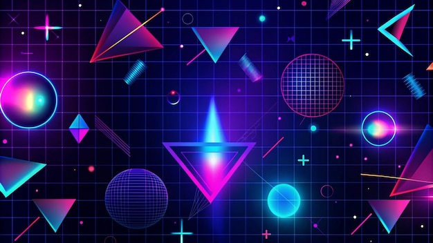 Retro 80s Neon Geometric Shapes Background