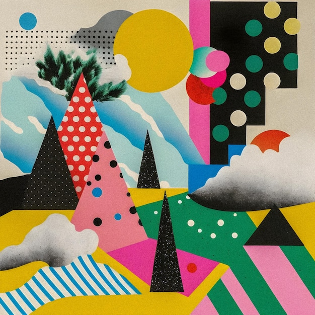Retro collage landscape style illustration granular texture