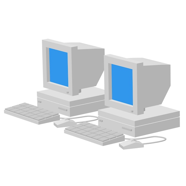 Retro computer with monitor mouse and keyboard Business concept