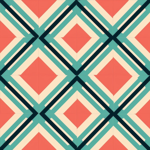 Retro Geometric Pattern In Turquoise Beige And Orange