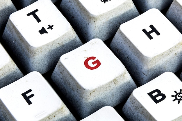 Retro Keyboard with D button in red color D button keyboard in close up macro