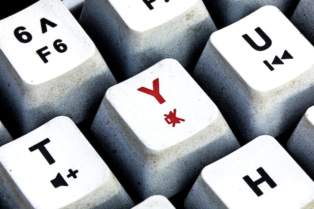 Retro Keyboard with R button in red color R button keyboard in close up macro