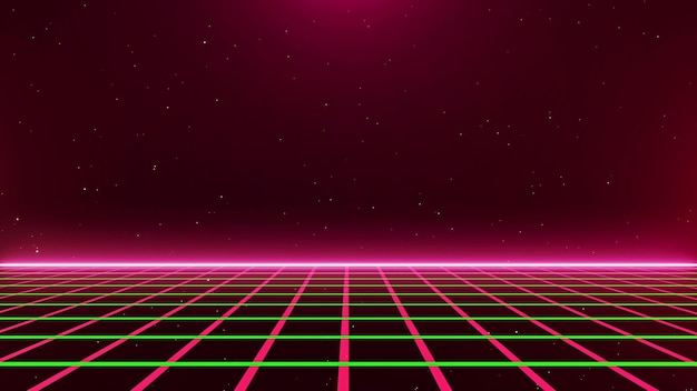 Retro style 80s Background Futuristic with laser grid landscape