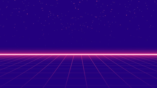 Retro Style landscape with blue grid background