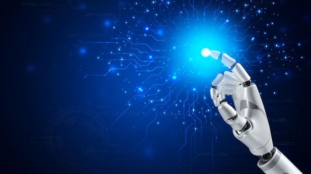 Robot are assistant for provide access to data growth of business in online network Robot application and global connection AI Artificial intelligence
