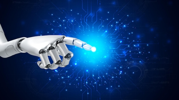 Robot are assistant for provide access to data growth of business in online network Robot application and global connection AI Artificial intelligence