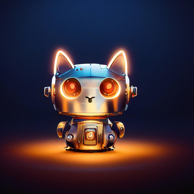 Robot cat in digital illustration. A futuristic robotic curious cat portrait. A si-fi cat character