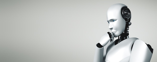 Robot thinking on white