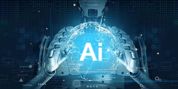 Robot using technology smart robot AI artificial intelligence by enter command prompt for generates something Ai technology Artificial Intelligence Chat with AI
