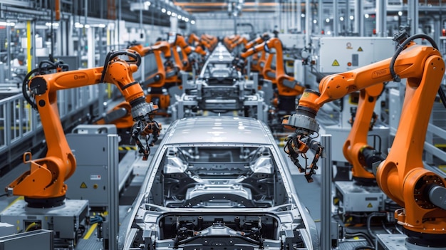 Robotic Arms Assembling Car In Factory