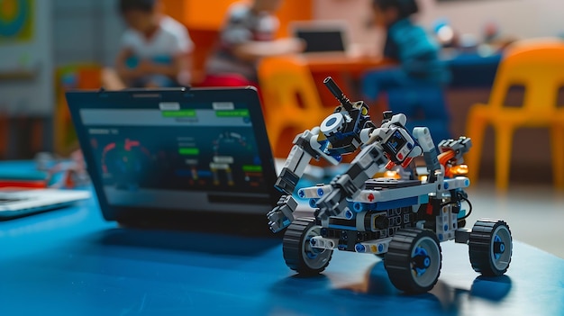Robotics programming class Children construct and code Robot STEM education using co Generative AI