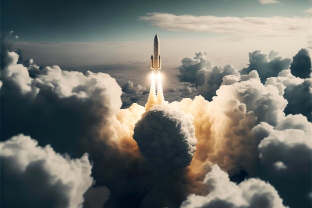 rocket coming out of the clouds created with generative ai technology