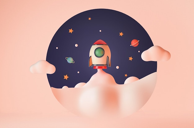 Rocket flying in space