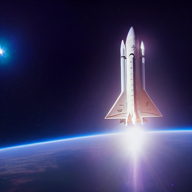 Rocket in space with the earth in the background