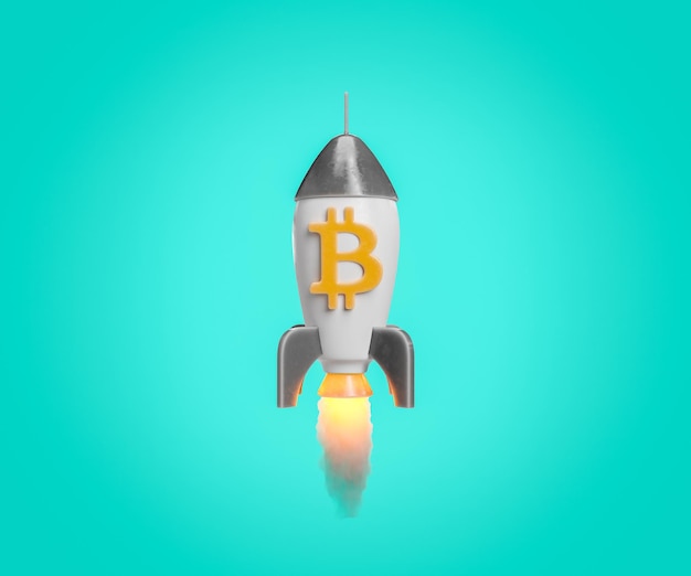 Rocket taking with bitcoin symbol