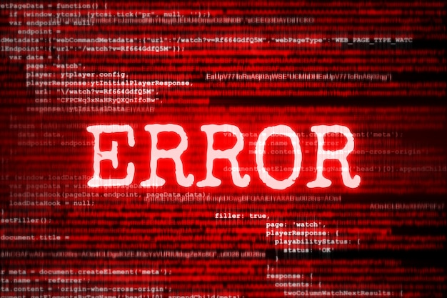 Rød skærm med kode og inskriptionen "Error"