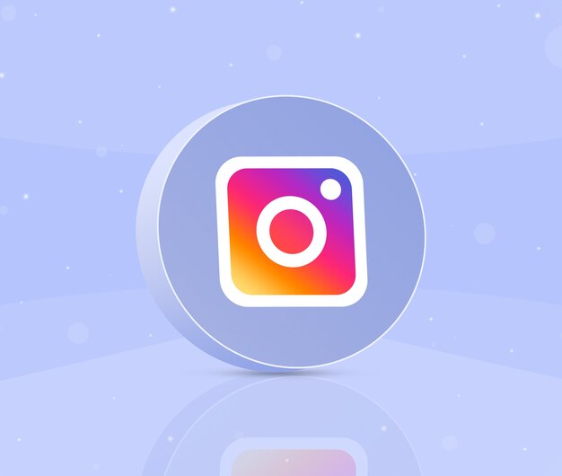Round button with instagram logo icon 3d