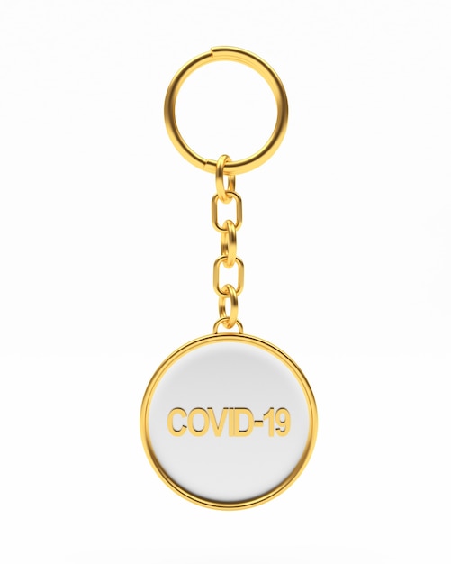 Round golden keychain with Covid19 text