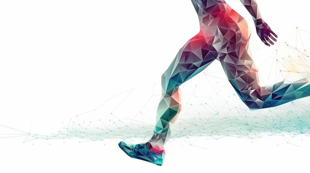 Runner's legs form lines and triangles on a white backdrop point linking network Generative AI