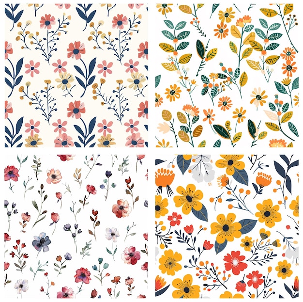 Sæt med farverige blomstermønstre illustrationer