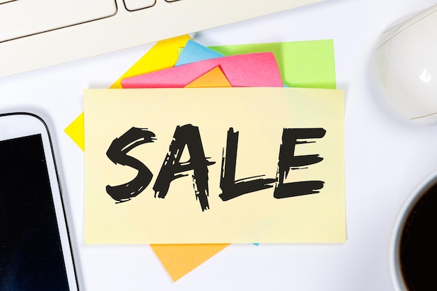 Sale shopping offer communication business concept on a desk