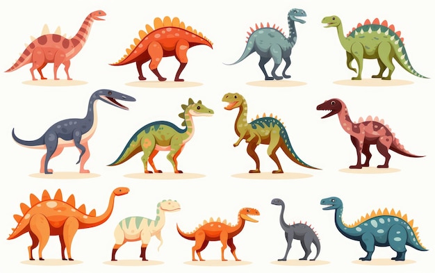 Samling af spritesheet med tegneserie-dinosaurer – illustreret forhistorisk rex
