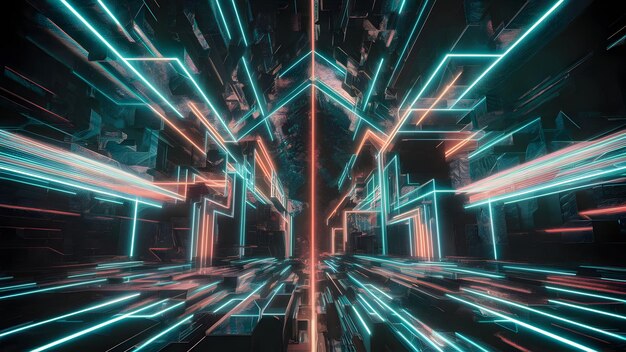 Saturated Cyberpunk Cityscape Neon Grid