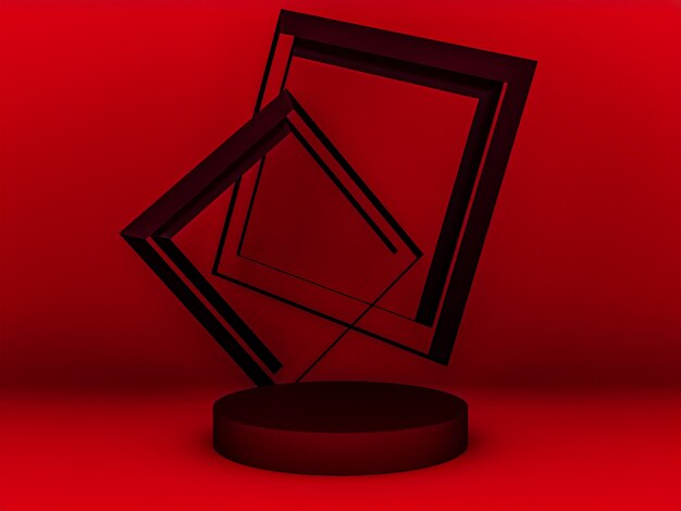 Scen med röd färgpiedestal för mockup-presentation i minimalistisk stil med kopieringsutrymme, 3D-rendera abstrakt bakgrundsdesign