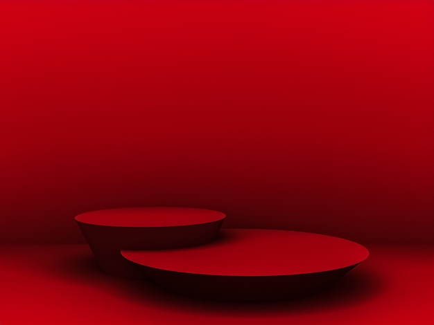 Scen med röd färgpiedestal för mockup-presentation i minimalistisk stil med kopieringsutrymme, 3D-rendera abstrakt bakgrundsdesign