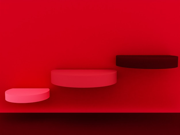 Scen med röd färgpiedestal för mockup-presentation i minimalistisk stil med kopieringsutrymme, 3D-rendera abstrakt bakgrundsdesign