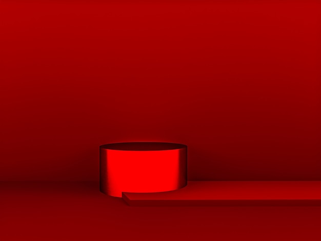 scene with red color podium for mock up presentation in minimalism style with copy space, 3d render abstract background design