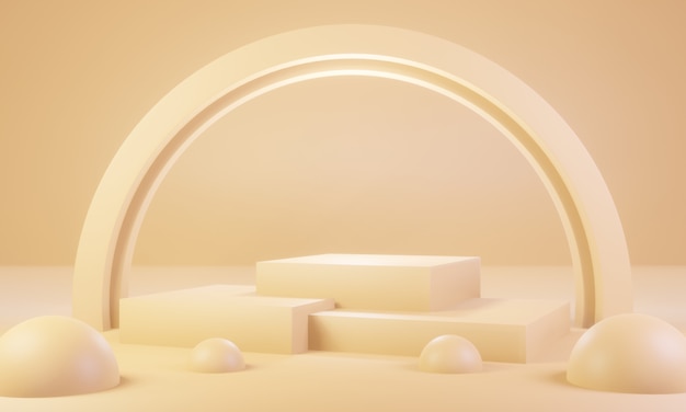 scene with yellow shapes with podium for product