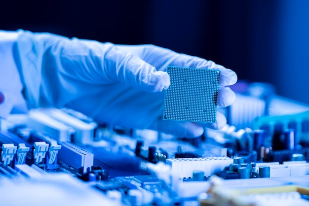 scientific research in the laboratory new cpu chip test and development