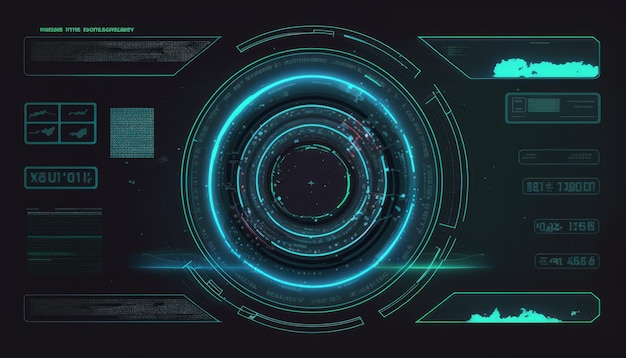 SciFi futuristiskt HUD-gränssnitt med tekno-målskärmselement på en abstrakt teknologibakgrund Generativ AI