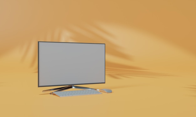 screen mock up with shadow color wall background copy space 3d rendering