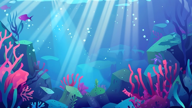 Sea deep light underwater surface cartoon vector background